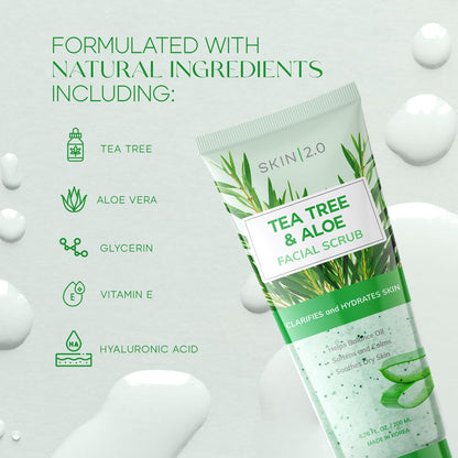Tea Tree & Aloe Gentle Exfoliating Scrub - Dermatologist Tested, Multi-Tasking Cleanser, Clears Skin - Anti-Aging, Clean Beauty, Cruelty-Free Korean Skincare for All Skin Types - 6.76 Fl Oz