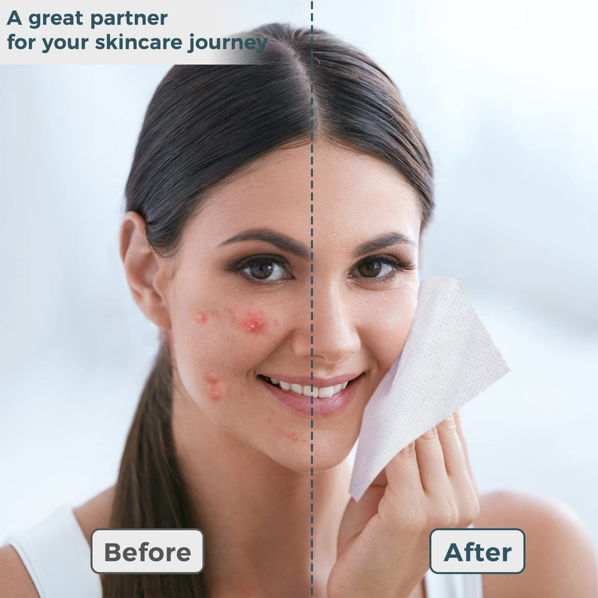 Disposable Biodegradable Face Towels - Lint-Free Facial Cleansing Wipes for Sensitive Skin, Makeup Remover & Skincare, XL 10"X12", 50 Count