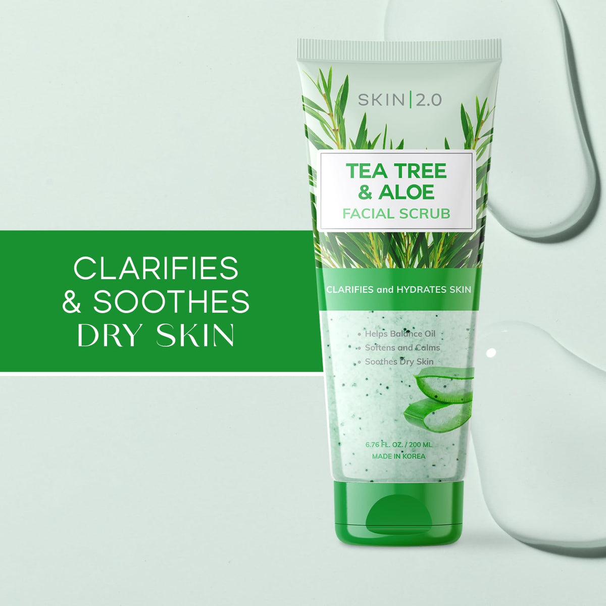 Tea Tree & Aloe Gentle Exfoliating Scrub - Dermatologist Tested, Multi-Tasking Cleanser, Clears Skin - Anti-Aging, Clean Beauty, Cruelty-Free Korean Skincare for All Skin Types - 6.76 Fl Oz