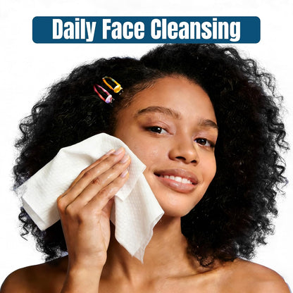Disposable Biodegradable Face Towels - Lint-Free Facial Cleansing Wipes for Sensitive Skin, Makeup Remover & Skincare, XL 10"X12", 50 Count
