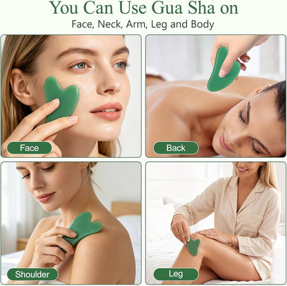 Jade Gua Sha Facial Sculpting Tool - Jawline Contour & Anti-Puffiness Massage Stick