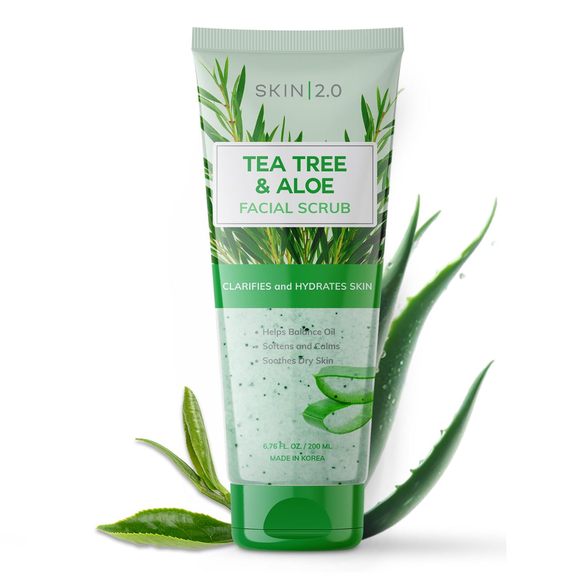 Tea Tree & Aloe Gentle Exfoliating Scrub - Dermatologist Tested, Multi-Tasking Cleanser, Clears Skin - Anti-Aging, Clean Beauty, Cruelty-Free Korean Skincare for All Skin Types - 6.76 Fl Oz